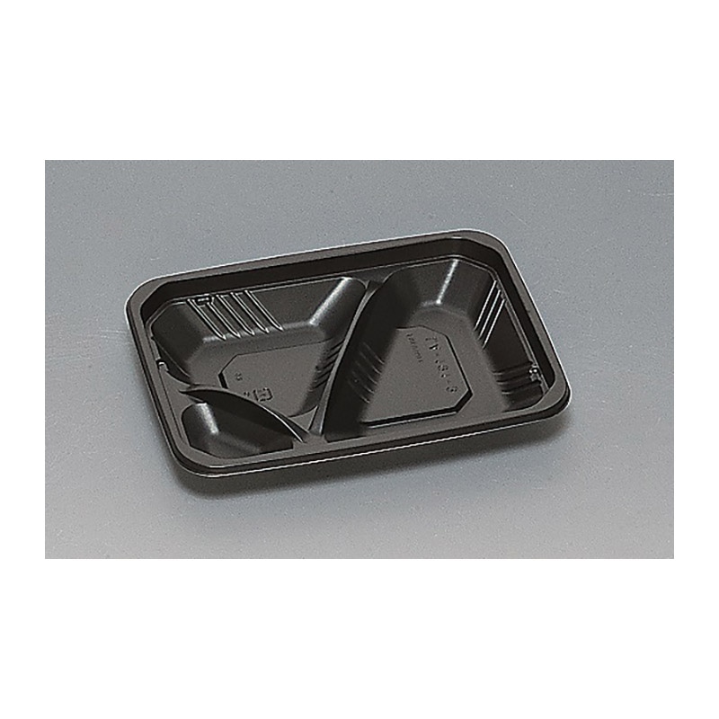 福助工業 弁当容器 本体 LA-191-3H 黒 50枚/束(ご注文単位18束)【直送品】