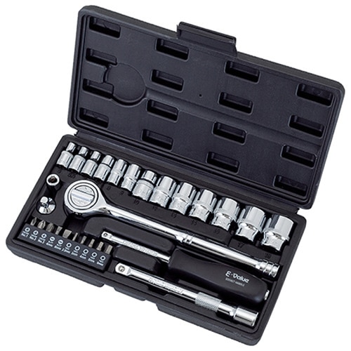 藤原産業 E-Value ソケットレンチセット 28点組 ESR-2328B 1セット（ご注文単位1セット）【直送品】