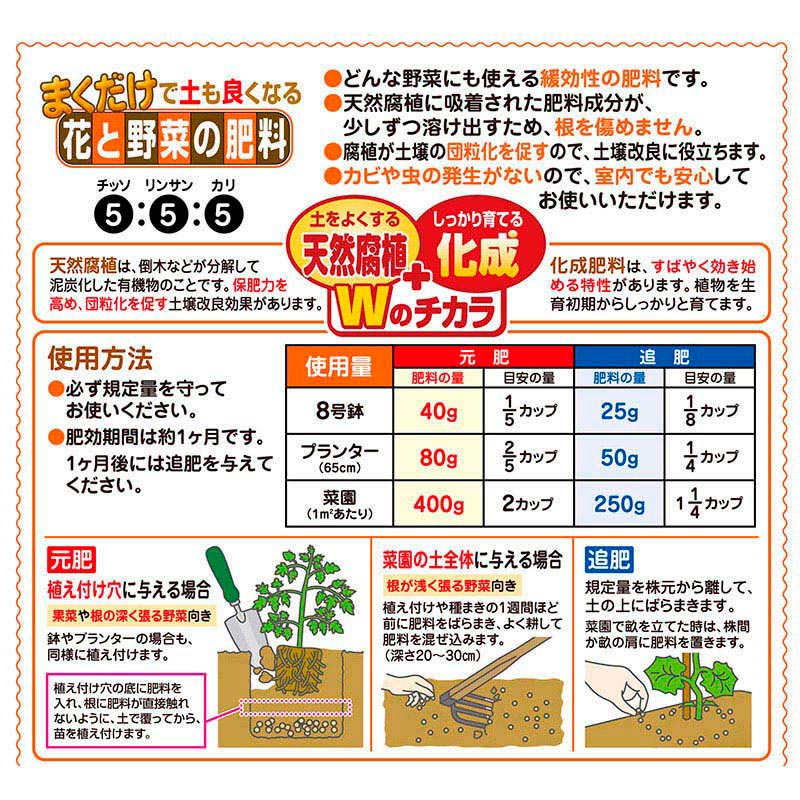 花ごころ まくだけで土も良くなる 花と野菜の肥料 1kg 5780 1袋(ご注文単位20袋)【直送品】