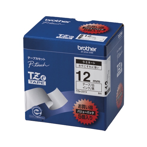 TZE-231V ピータッチテープ12mm白/黒 5個入 1箱 (ご注文単位1箱)【直送品】