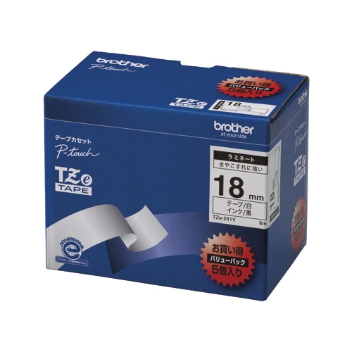 TZE-241V ピータッチテープ18mm白/黒 5個入 1箱 (ご注文単位1箱)【直送品】