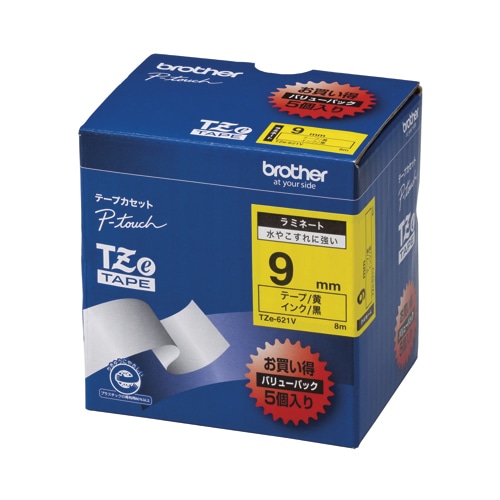 TZE-621V ピータッチテープ 9mm黄/黒 5個入 1箱 (ご注文単位1箱)【直送品】