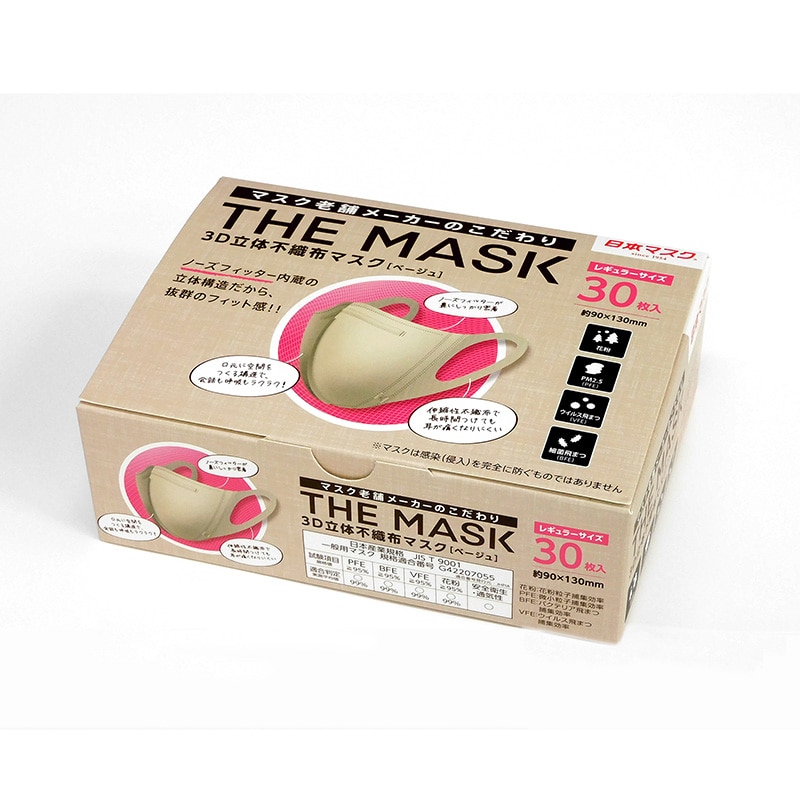日本マスク 3D立体不織布マスク THE MASK 30枚 ベージュ N006 1個(ご注文単位60個)【直送品】