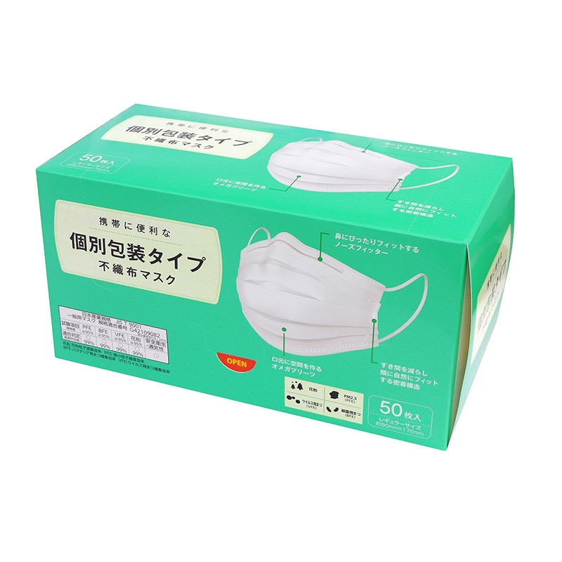 日本マスク 個別包装不織布マスク レギュラーサイズ 50枚 1個(ご注文単位40個)【直送品】