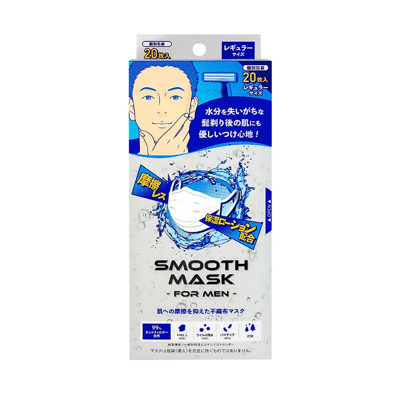 日本マスク  不織布マスク　スムースマスク　for　MEN レギュラーサイズ　20枚 N007 1個（ご注文単位60個）【直送品】