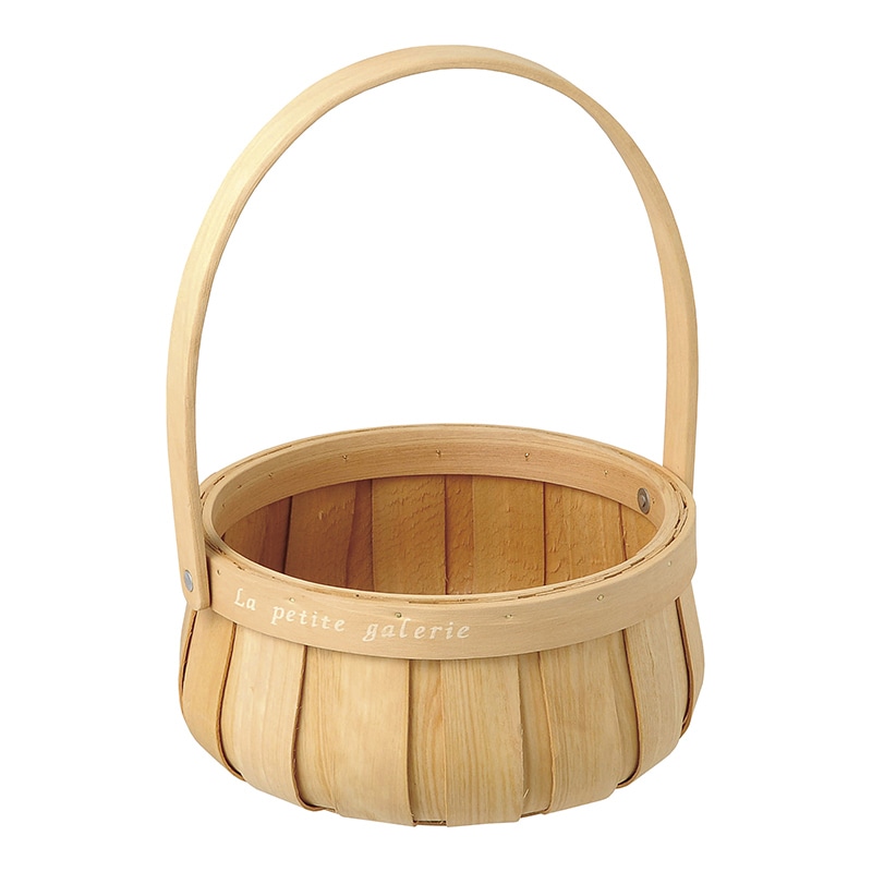 大橋新治商店 ウッドバスケット ラウンドS ハンドル付 73-525 1個(ご注文単位1個)【直送品】