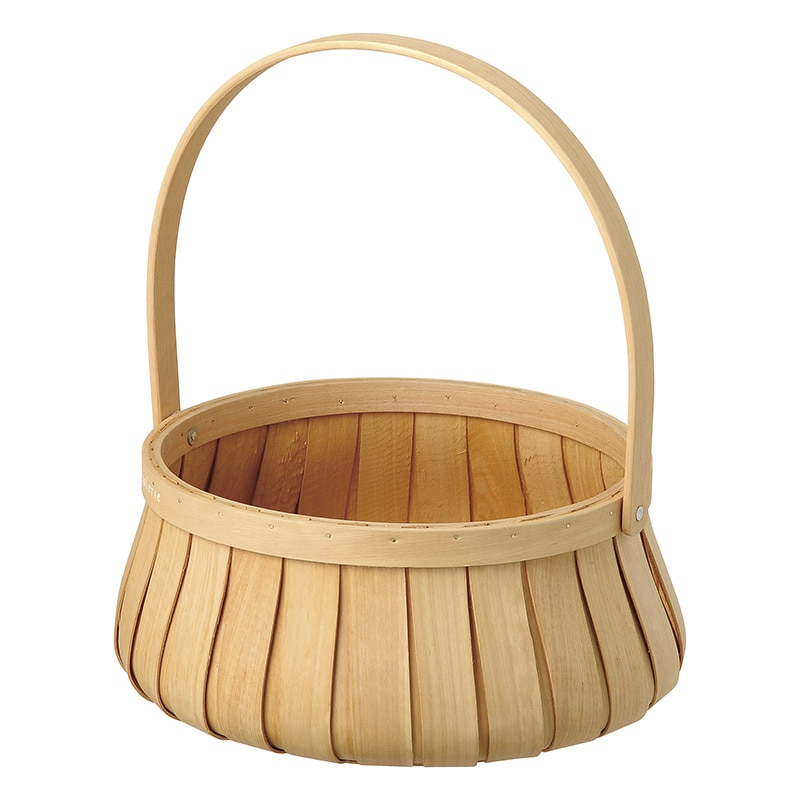 大橋新治商店 ウッドバスケット ラウンドM ハンドル付 73-526 1個(ご注文単位1個)【直送品】
