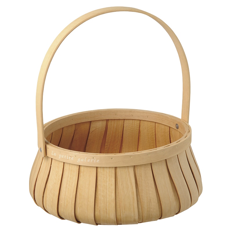 大橋新治商店 ウッドバスケット ラウンドL ハンドル付 73-527 1個(ご注文単位1個)【直送品】