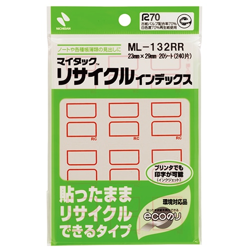 ML-132RR アカワク マイタックリサイクルインデックス 赤枠 1パック (ご注文単位1パック)【直送品】