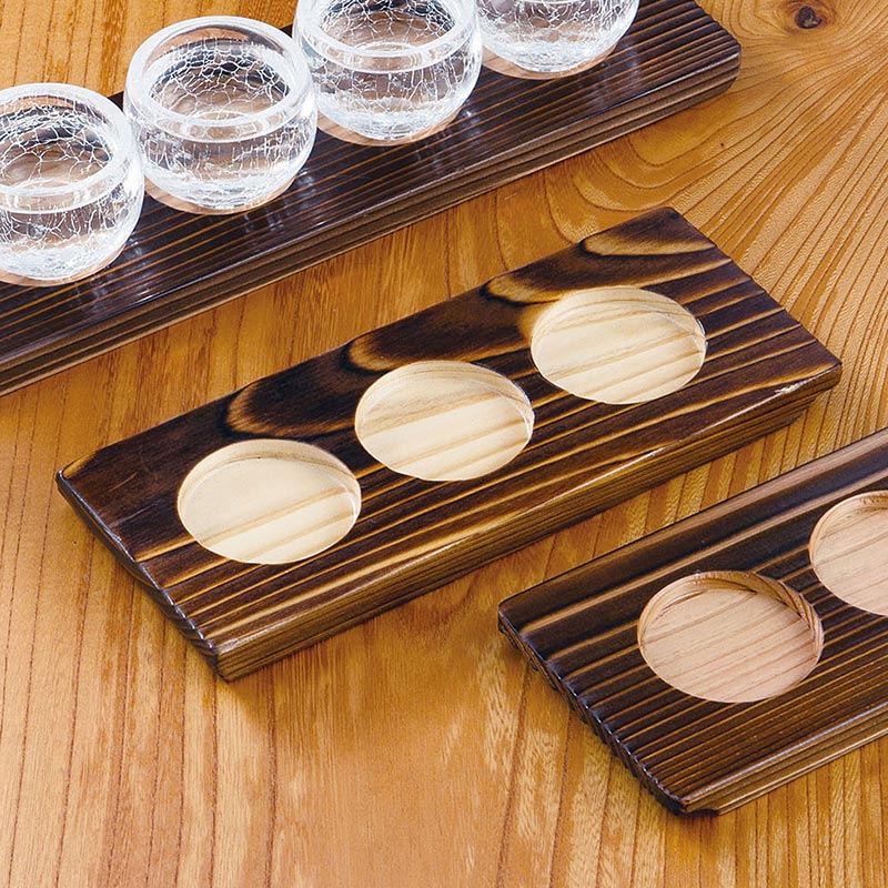 ヤマコー 利き酒トレイ 焼杉 3穴 16228 1個(ご注文単位1個)【直送品】