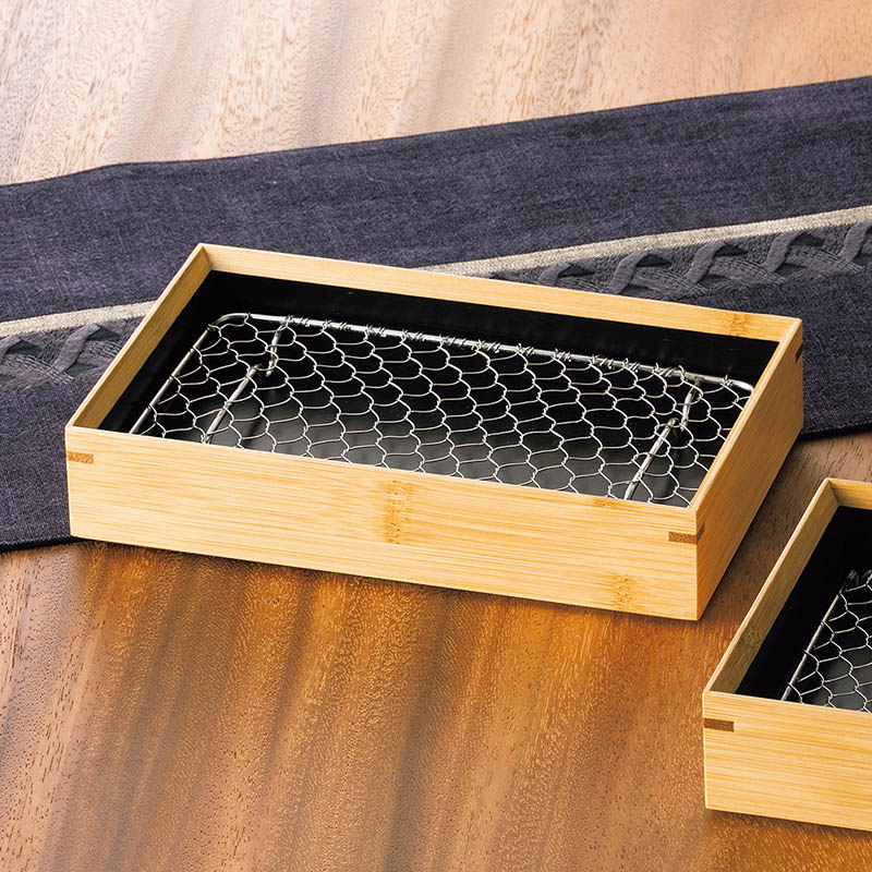 ヤマコー 竹　天ぷら盛皿　内黒　ステンレス目皿付 長角 18260 1個（ご注文単位1個）【直送品】