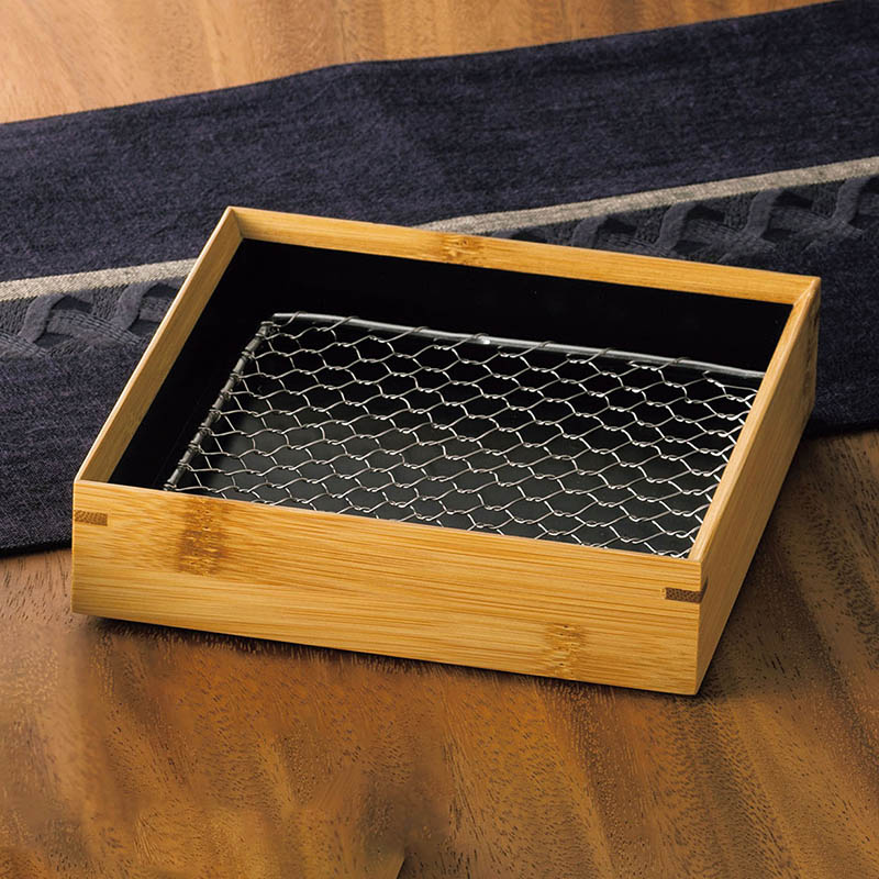 ヤマコー 竹 天ぷら盛皿 内黒 ステンレス目皿付 正角5寸 18261 1個(ご注文単位1個)【直送品】