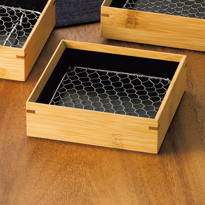 ヤマコー 竹　天ぷら盛皿　内黒　ステンレス目皿付 正角4寸 18262 1個（ご注文単位1個）【直送品】