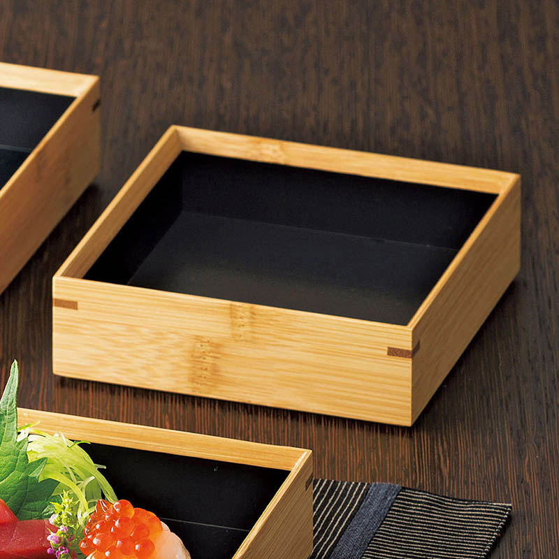 ヤマコー 竹 料理箱 角型4寸 内黒 18265 1個(ご注文単位1個)【直送品】