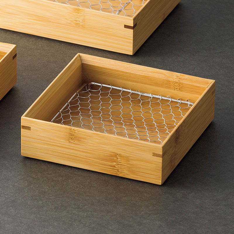 ヤマコー 竹　天ぷら盛皿　クリアー　ステンレス目皿付 正角4寸 18271 1個（ご注文単位1個）【直送品】