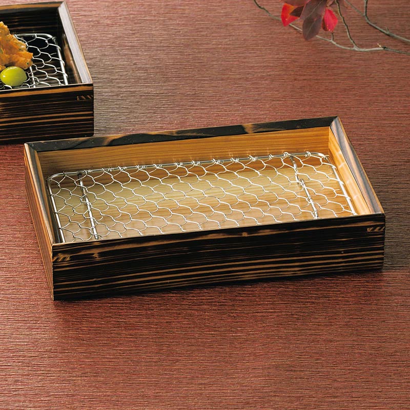 ヤマコー 焼杉 天ぷら盛皿 ステンレス目皿付 内側クリアー 18273 1個(ご注文単位1個)【直送品】