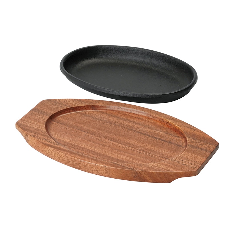 ヤマコー 小判ミニステーキ皿　木台セット  21680 1個（ご注文単位1個）【直送品】