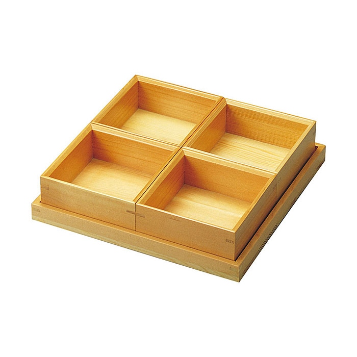 ヤマコー 木和美 正角四ツ切セット 蓋なし 27070 1セット(ご注文単位1セット)【直送品】