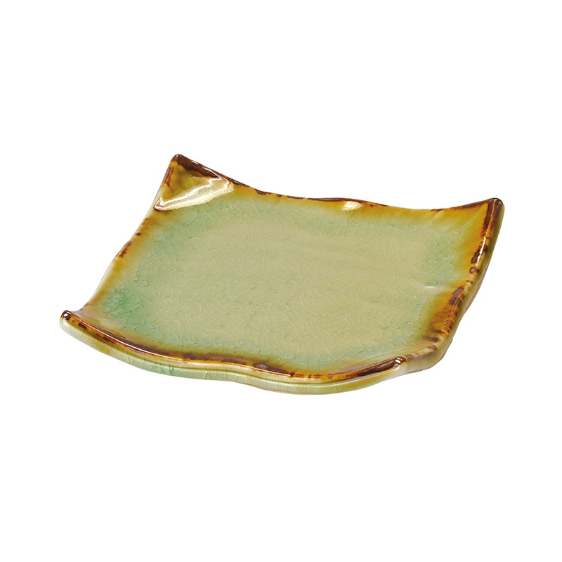 ヤマコー 陶器　四方皿　ビードロ灰釉 茶縁 27967 1個（ご注文単位1個）【直送品】