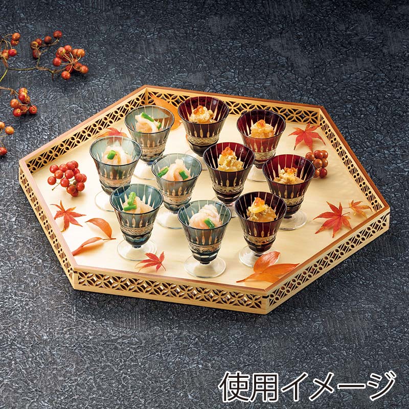 ヤマコー ひのき細密六角膳 特大 青海波 28010 1個(ご注文単位1個)【直送品】