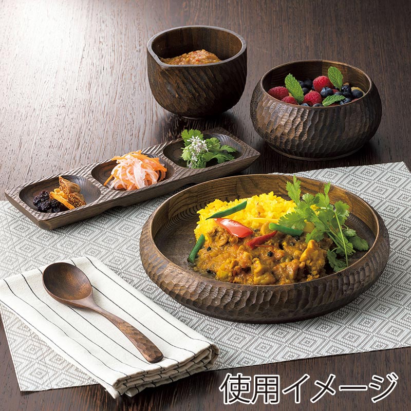 ヤマコー タモ手彫り匠　3ツ仕切トレイ  32449 1個（ご注文単位1個）【直送品】