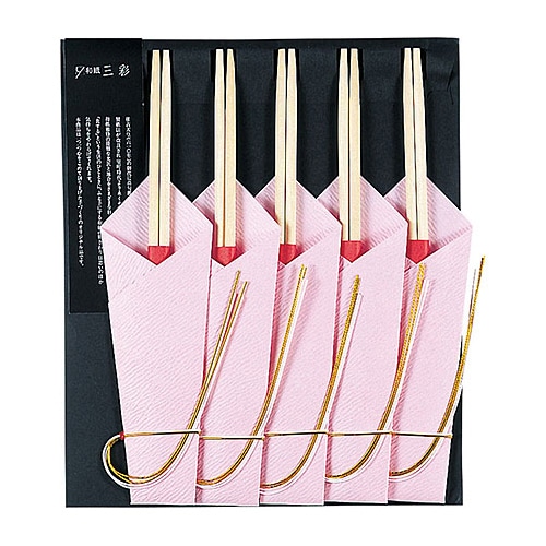 ヤマコー 割りばし お祝い箸　麗　うらら桃　5膳入  64625 1パック（ご注文単位1パック）【直送品】