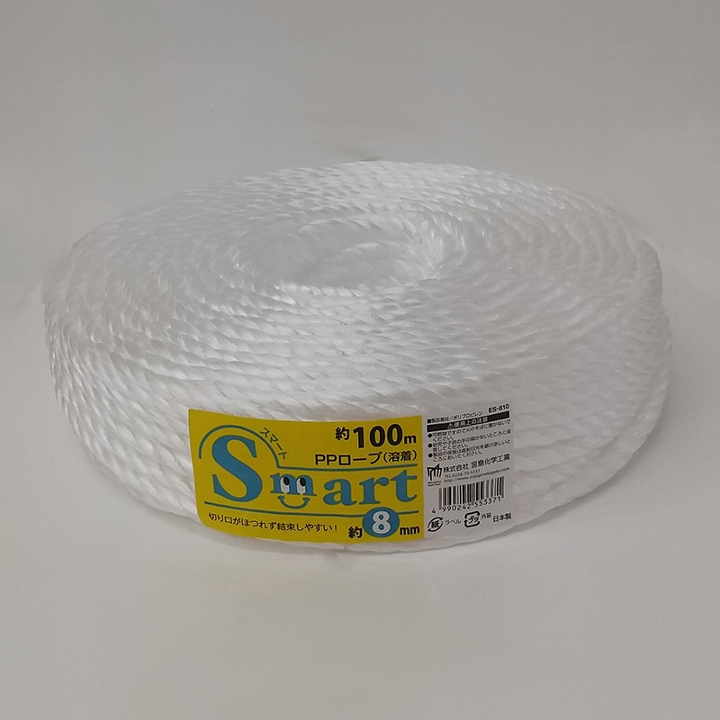 宮島化学工業 Smart PPロープ 8mm×100m 白 ES810 1巻(ご注文単位20巻)【直送品】