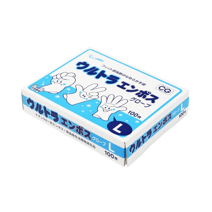 旭創業 ポリ手袋 ウルトラエンボス ナチュラル L ナチュラル 100枚/箱(ご注文単位60箱)【直送品】