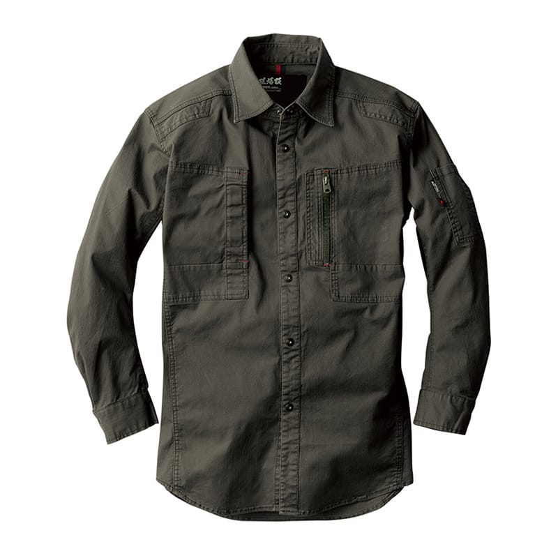 ジーベック メンズ 長袖シャツ L アーミーグリーン 2293 1枚（ご注文単位1枚）【直送品】