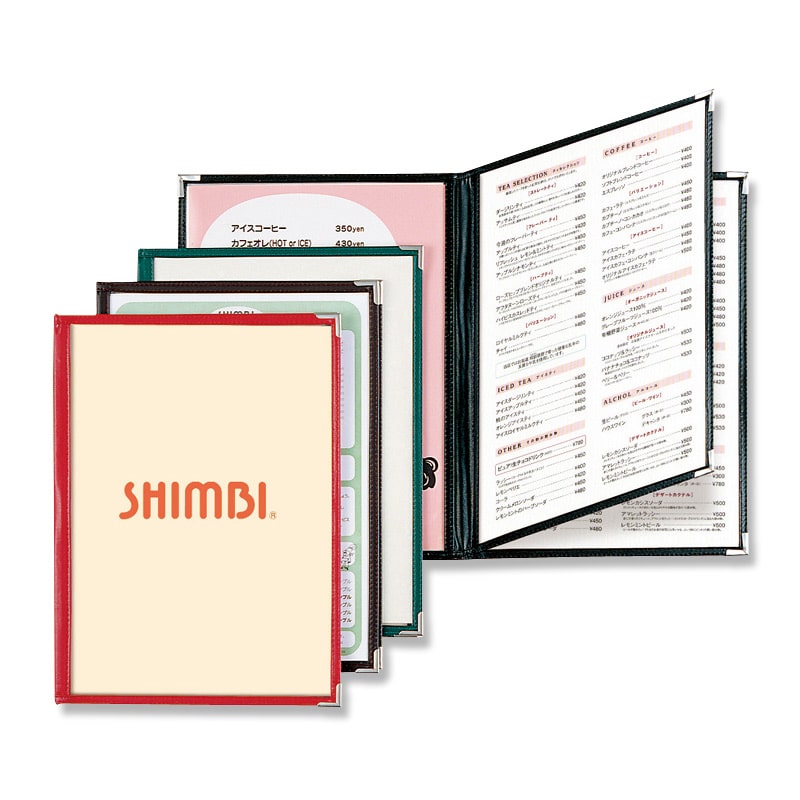 シンビ クリアアメリカン　メニューブック　ABW-20 A4　中綴じ　6ページ 黒 1冊（ご注文単位1冊）【直送品】