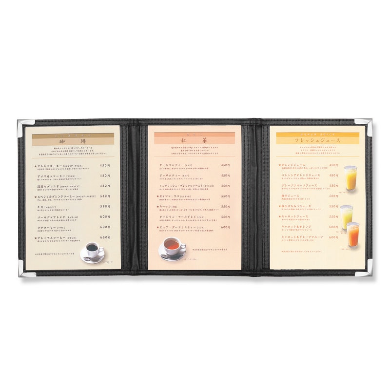 シンビ クリアアメリカン　メニューブック　ABW-1 小型　3ッ折　6ページ 黒 1冊（ご注文単位2冊）【直送品】