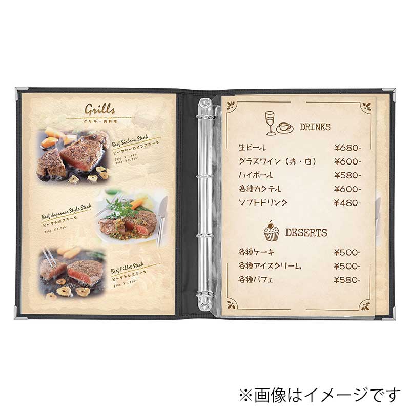 シンビ ボールドバインダーメニューブック　NY　ABW A4　6ページ 黒 1冊（ご注文単位1冊）【直送品】