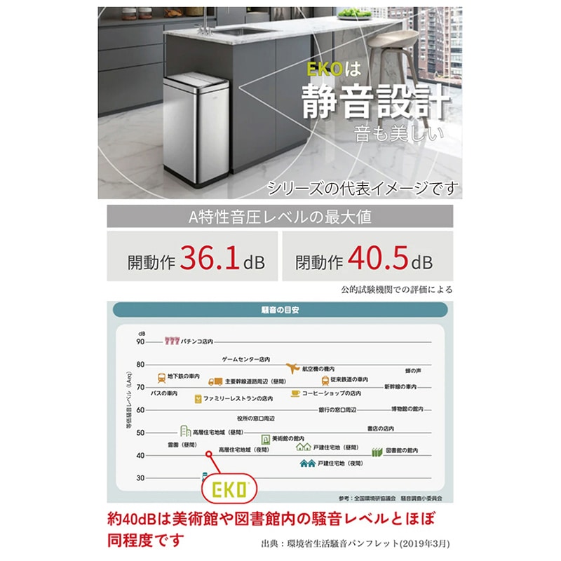 EKO JAPAN 自動開閉ゴミ箱 デラックスファントム センサービン 20L シルバー EK9287MT-20L 1台（ご注文単位1台）【直送品】