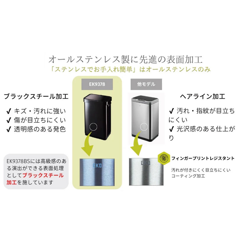 EKO JAPAN 自動開閉ゴミ箱 デラックスミラージュ Tセンサービン 45L ブラックスチール EK9378BS-45L 1台(ご注文単位1台)【直送品】